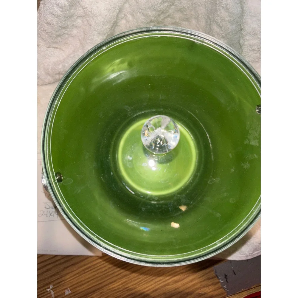 Retro Green Metallic Ice Bucket Acrylic Lid Clear Handle Crystal Knob
